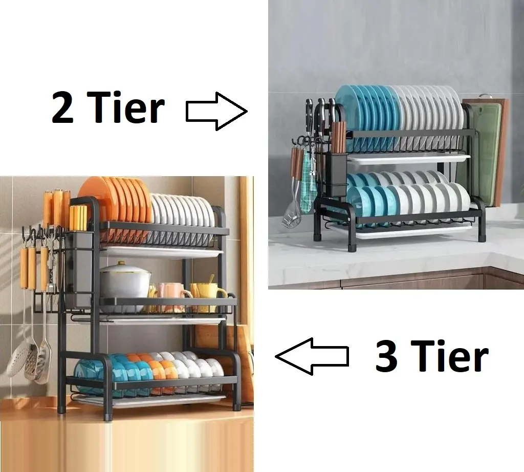 Large, Dish Drying, Kitchen Drainboard Set,Carbon Steel Dish Drainer Rack with Drip Tray & Utensil Holder