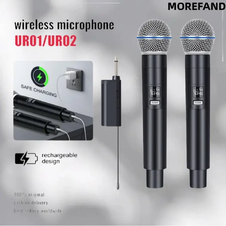 2PC UHF Rechargeable Wireless Dual Handheld Dynamic Microphone