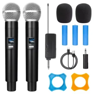 2PC UHF Rechargeable Wireless Dual Handheld Dynamic Microphone